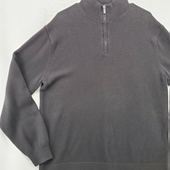 Perry Ellis Sweater Men's Long Sleeve 1/4 Zip Mock Neck Pullover Black XL - Picture 6 of 10